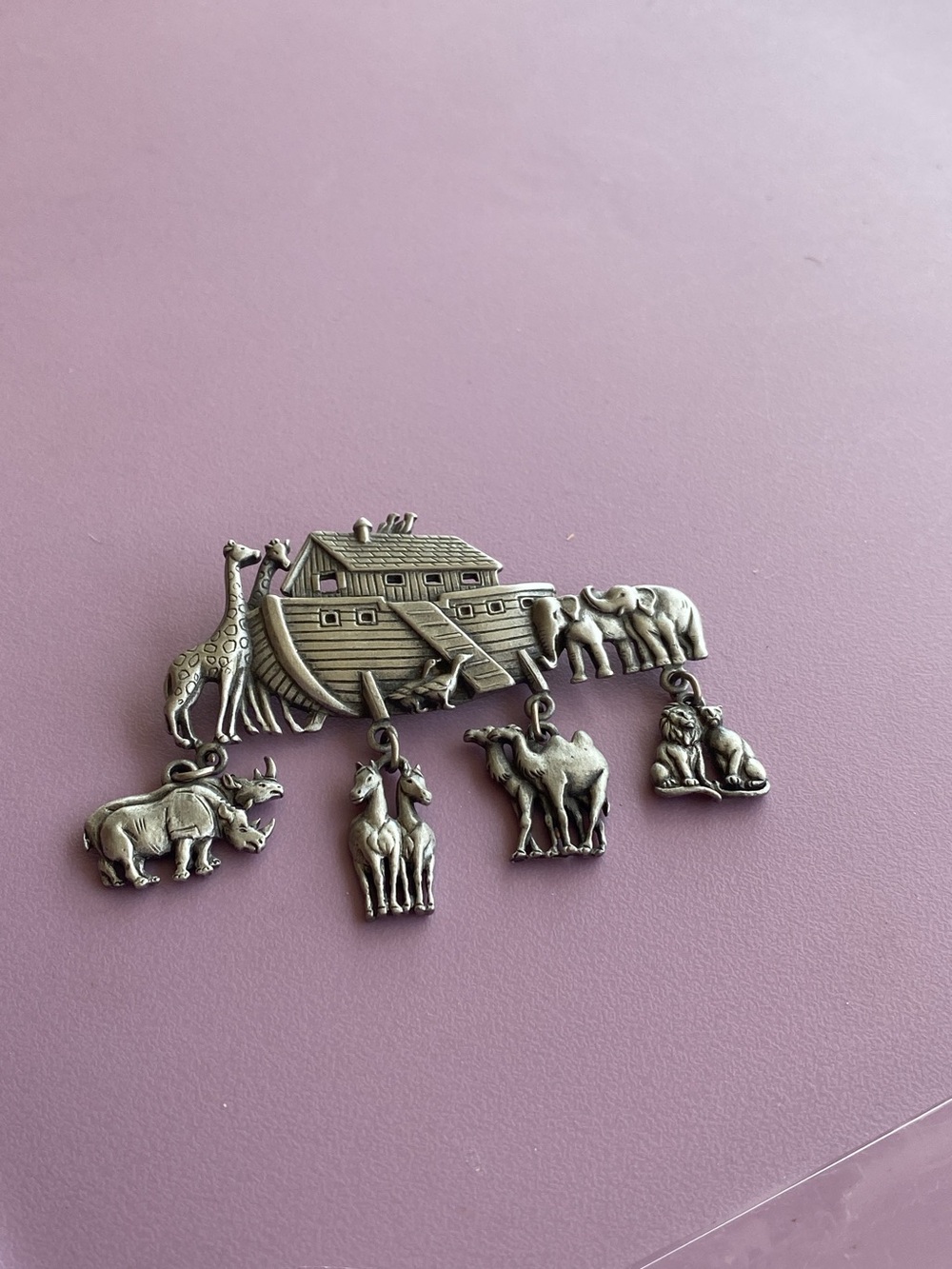 Silver-Tone Noah's Ark Animal Charm Brooch